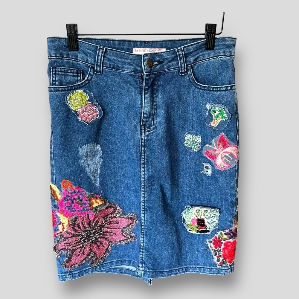 cecilia prado patchwork embroidery jean skirt wearable art Festival